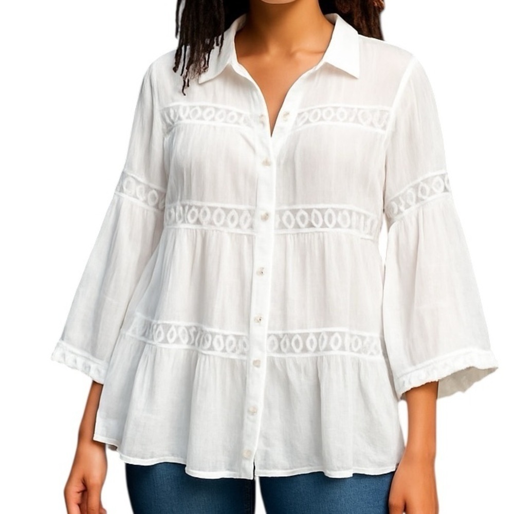 Women’s Blouse Cover Up Crochet Button Up Long Sleeve